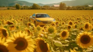 Bioéthanol dans les champs voiture jaune