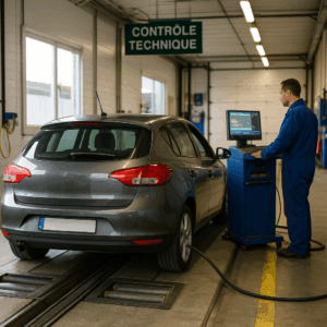 Contrôle technique, un véhicule controlé par un garagiste